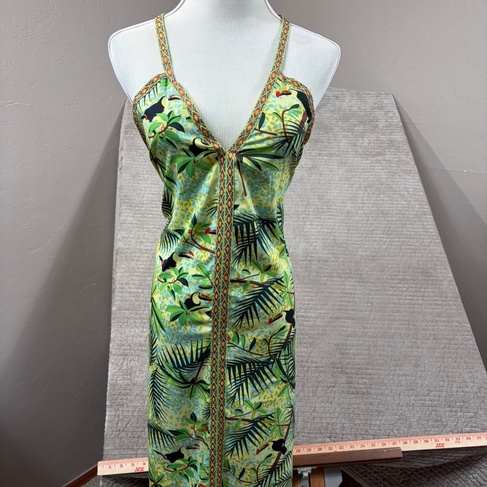America & Beyond Toucan Tropical Palm Print Maxi Dress Green Boho Medium